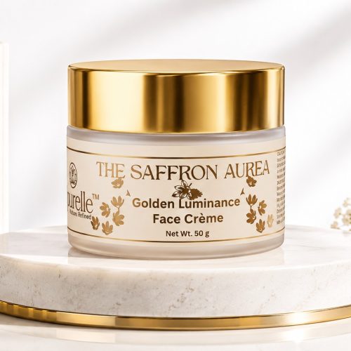 Saffron Aurea face crème texture with saffron stigma and sandalwood — bio-active botanical skincare