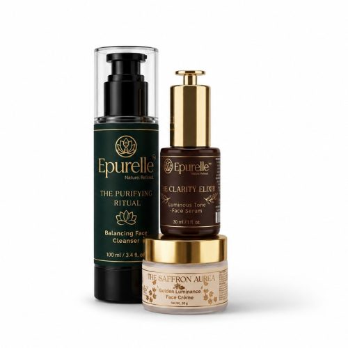 Epurelle Dawn Trio morning skincare ritual — cleanser, serum and saffron crème bundle India
